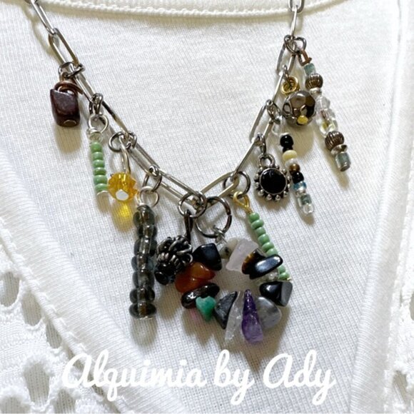 Multi charms gemstone bohemian necklace - Picture 3 of 4